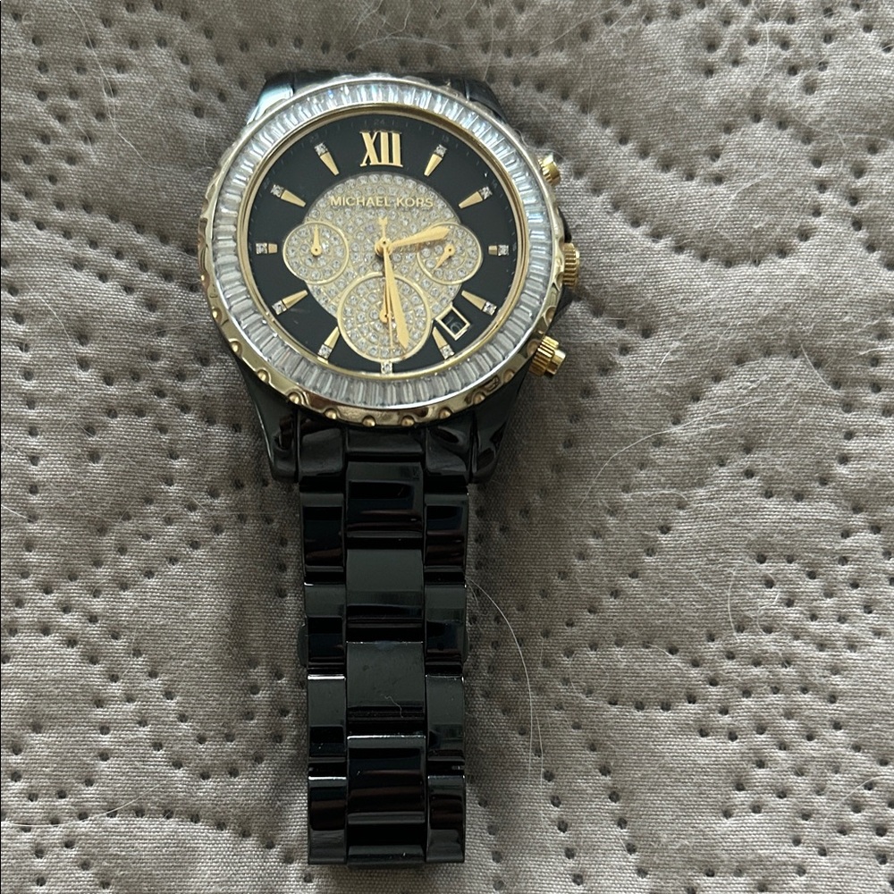 Michael Kors Watch with Black Band and Gold Dial